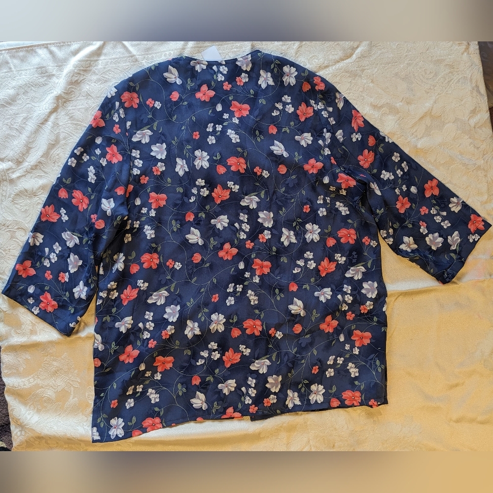 Vintage Navy Floral Button Down Blouse - Picture 2 of 4